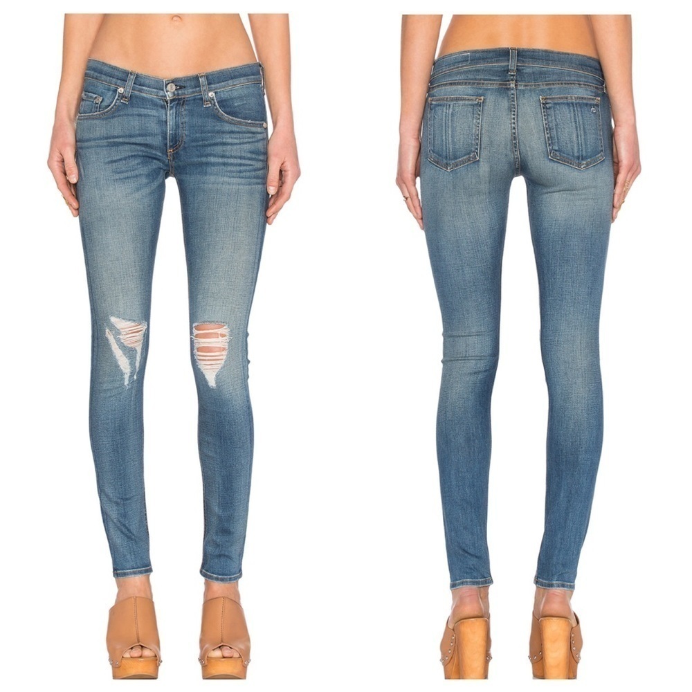 Rag & Bone Mid Rise Skinny Carmine Distressed Jean
